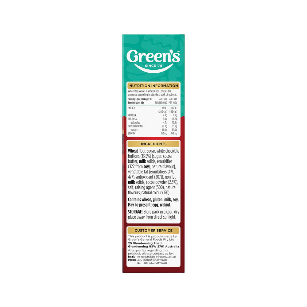 Green's Deluxe Red Velvet & White Choc Cookie Mix - 380g