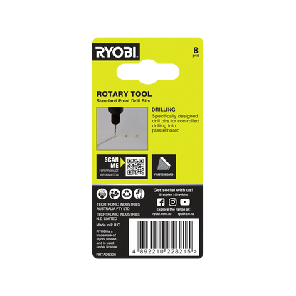 Ryobi Rotary Tool Drill Bit Set - 3.2mm - 8 Piece