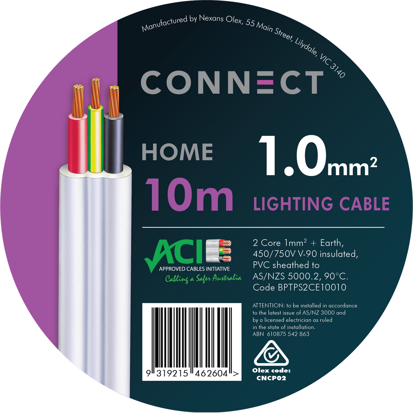 Olex 2 Core and Earth Lighting Cable - 1mm x 10m