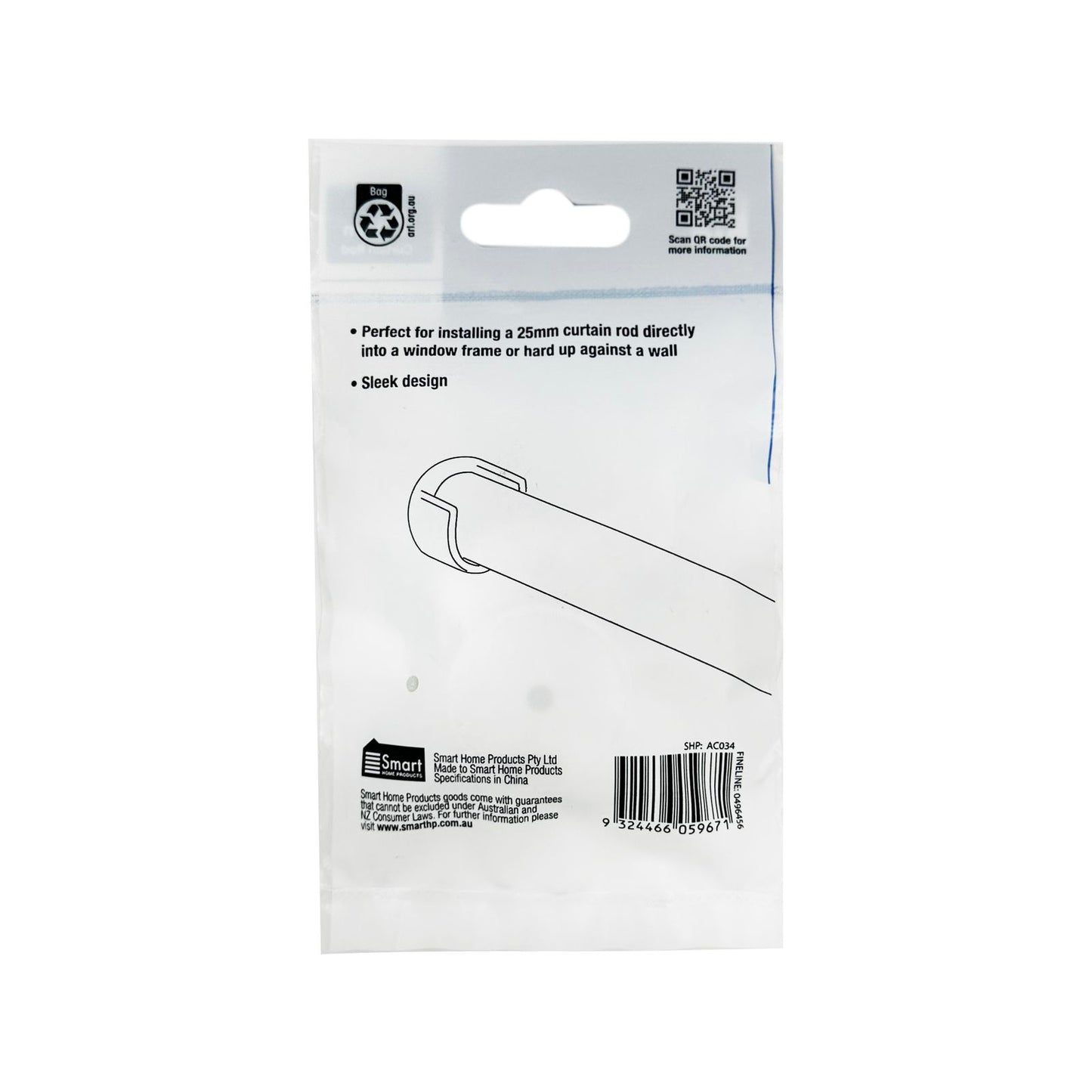 Windoware Curtain Rod Stirrup Bracket - 25mm - 2 Pack - White