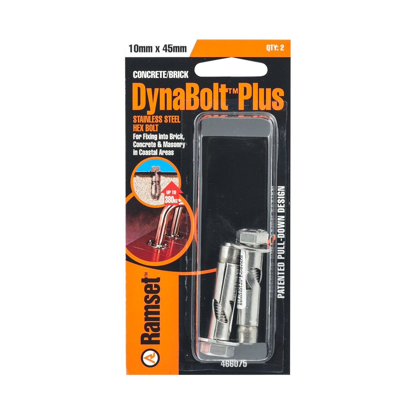 Ramset DynaBolt Plus - 10 x 45mm - Stainless Steel - 2 Pack