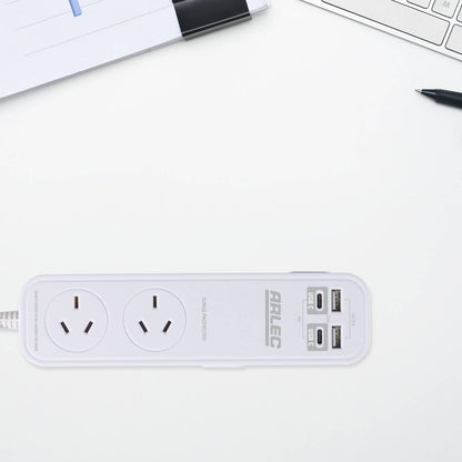Arlec 2 Outlet Portable Powerboard - 55 x 30 x 205mm - White