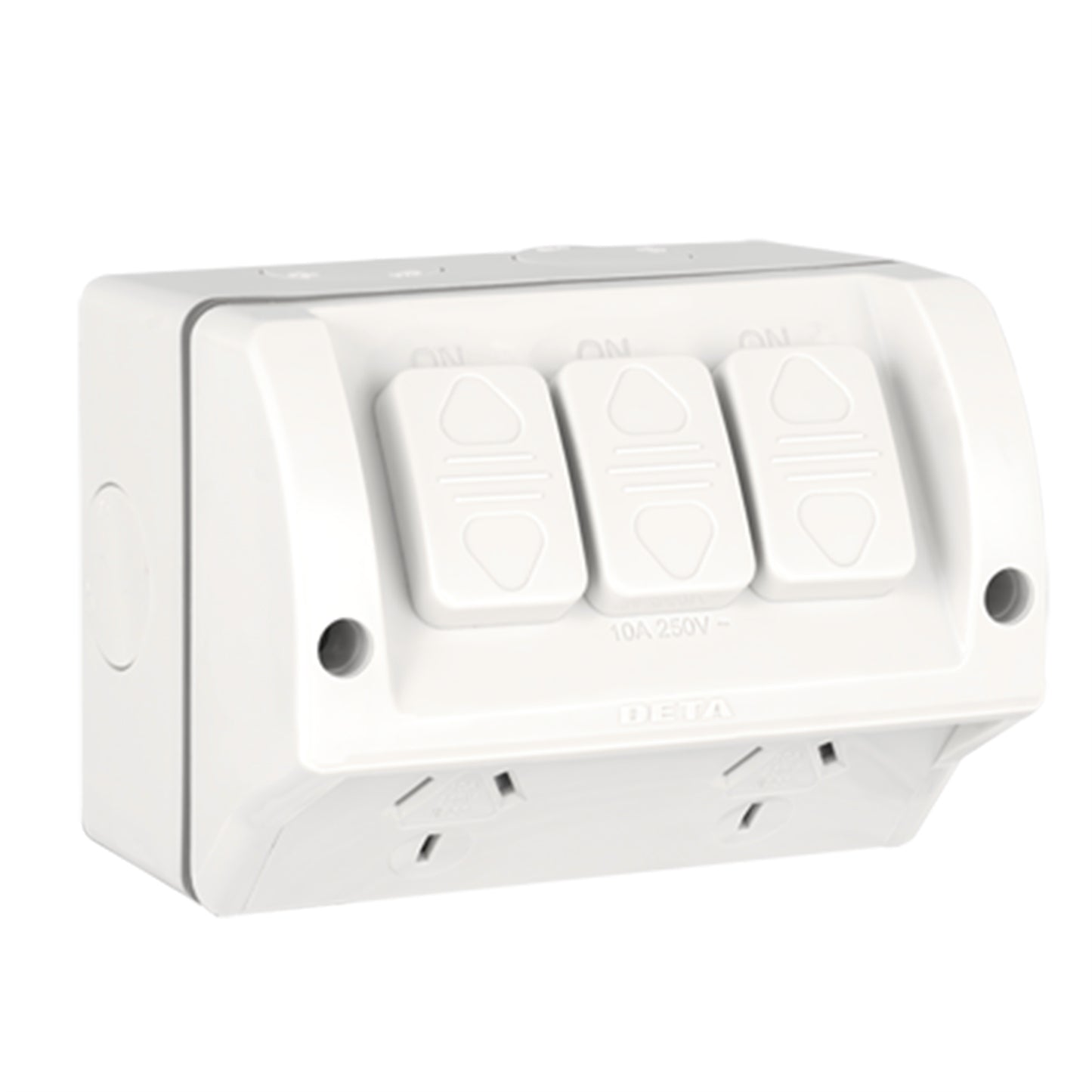 Deta Outdoor Double Outlet Powerpoint With Extra Switch - 240V - 10 Amp
