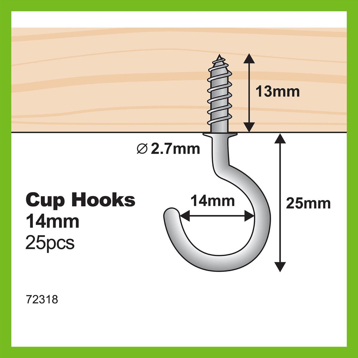Everhang Cup Hook 14mm Zinc Plated 25 Pack Easy Install Durable