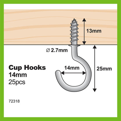 Everhang Cup Hook 14mm Zinc Plated 25 Pack Easy Install Durable