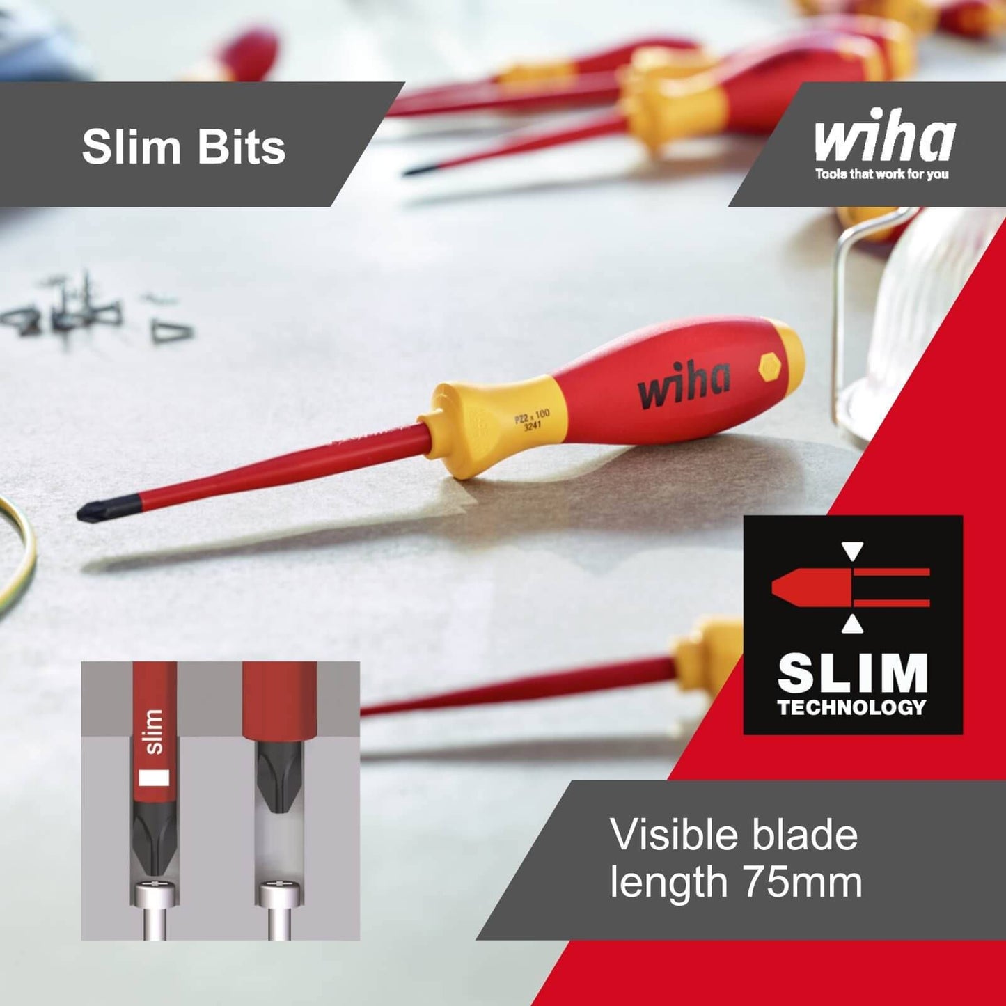 Wiha Flat Screwdriver - 2.5 x 75mm - Insulated