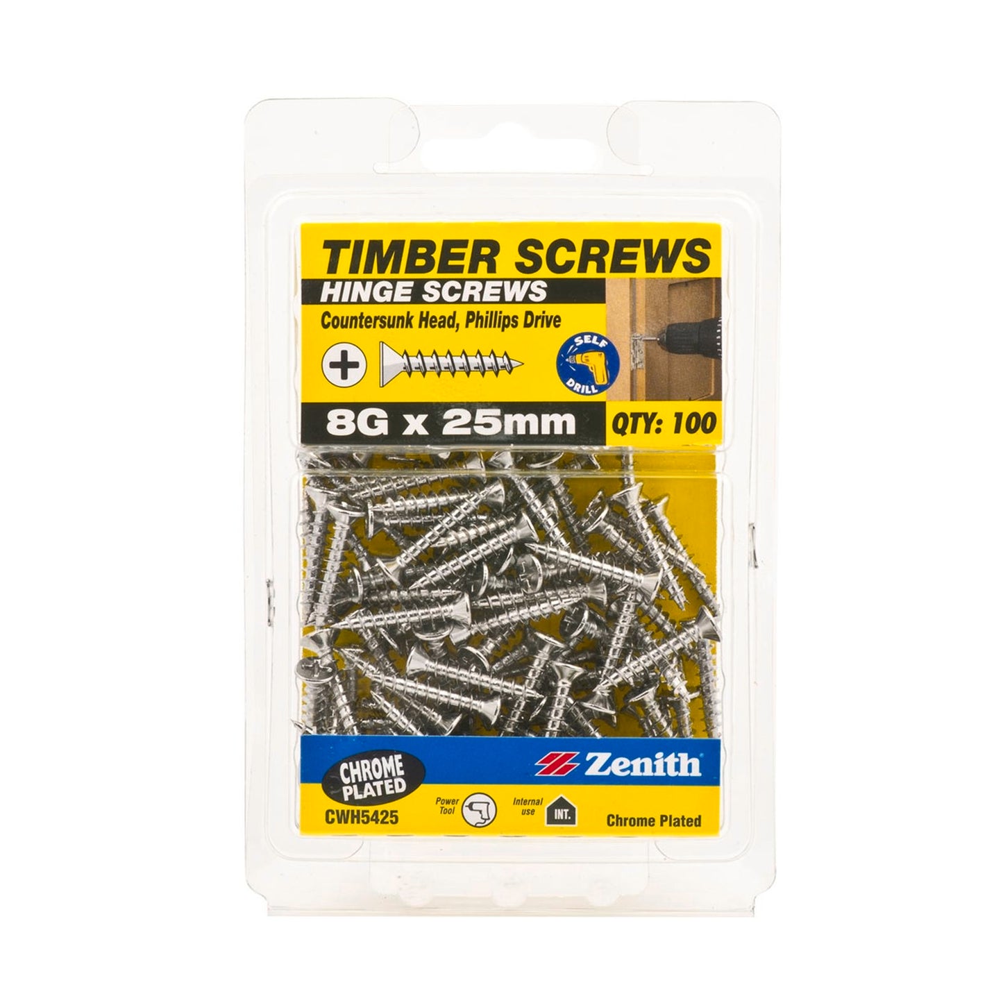 Zenith 8G x 25mm - Chrome - 100 Pack