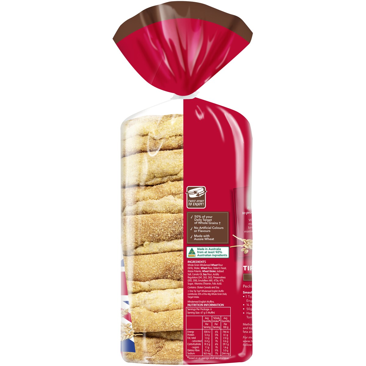 Tip Top English Muffins Wholemeal Bakery 6 Pack