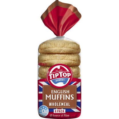Tip Top English Muffins Wholemeal Bakery 6 Pack