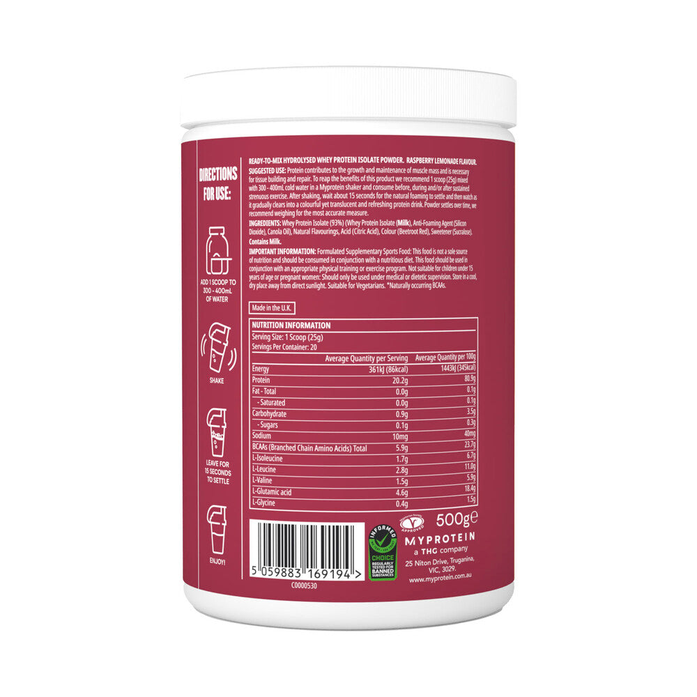 Myprotein Clear Whey Isolate Raspberry Lemonade 20 Servings - 500g