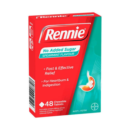 Rennie No Added Sugar Spearmint - 48 pack