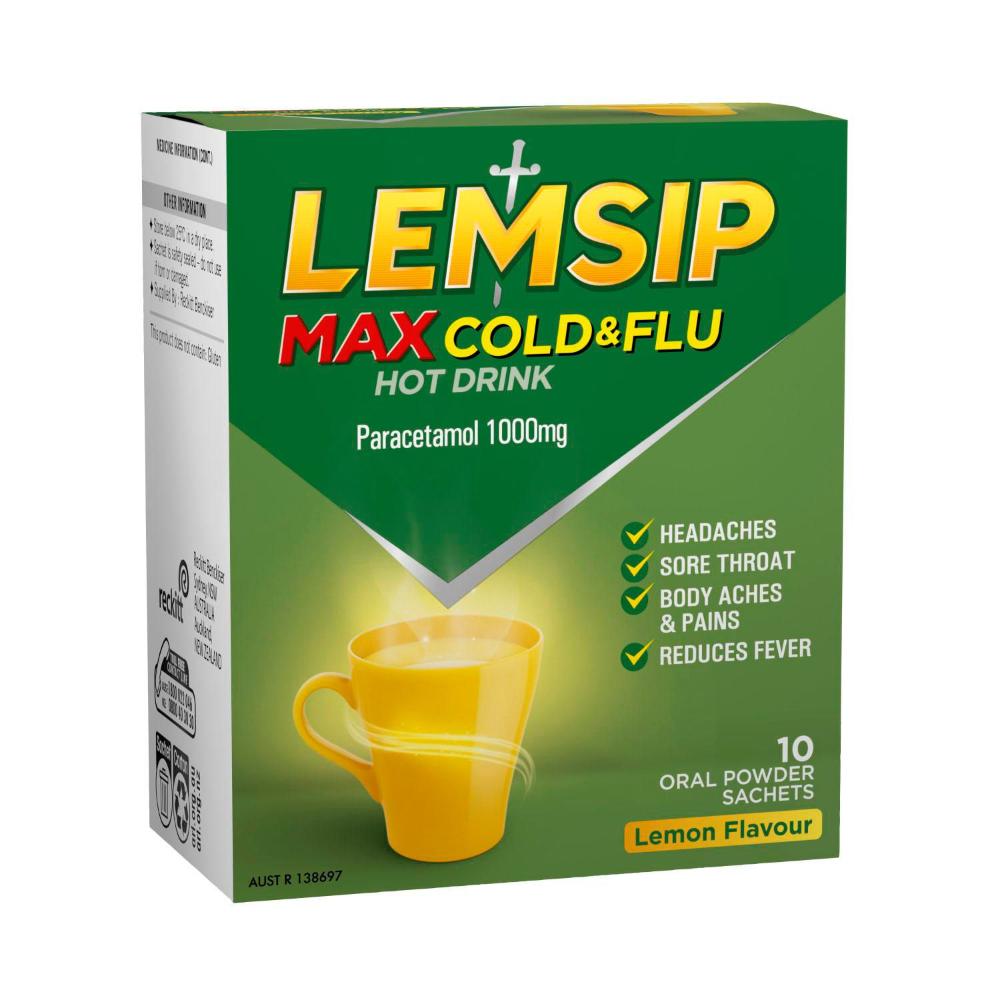 Lemsip Max Cold & Flu Max Lemon Hot Drink with Paracetamol - 10 pack