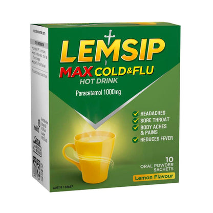 Lemsip Max Cold & Flu Max Lemon Hot Drink With Paracetamol - 10 pack