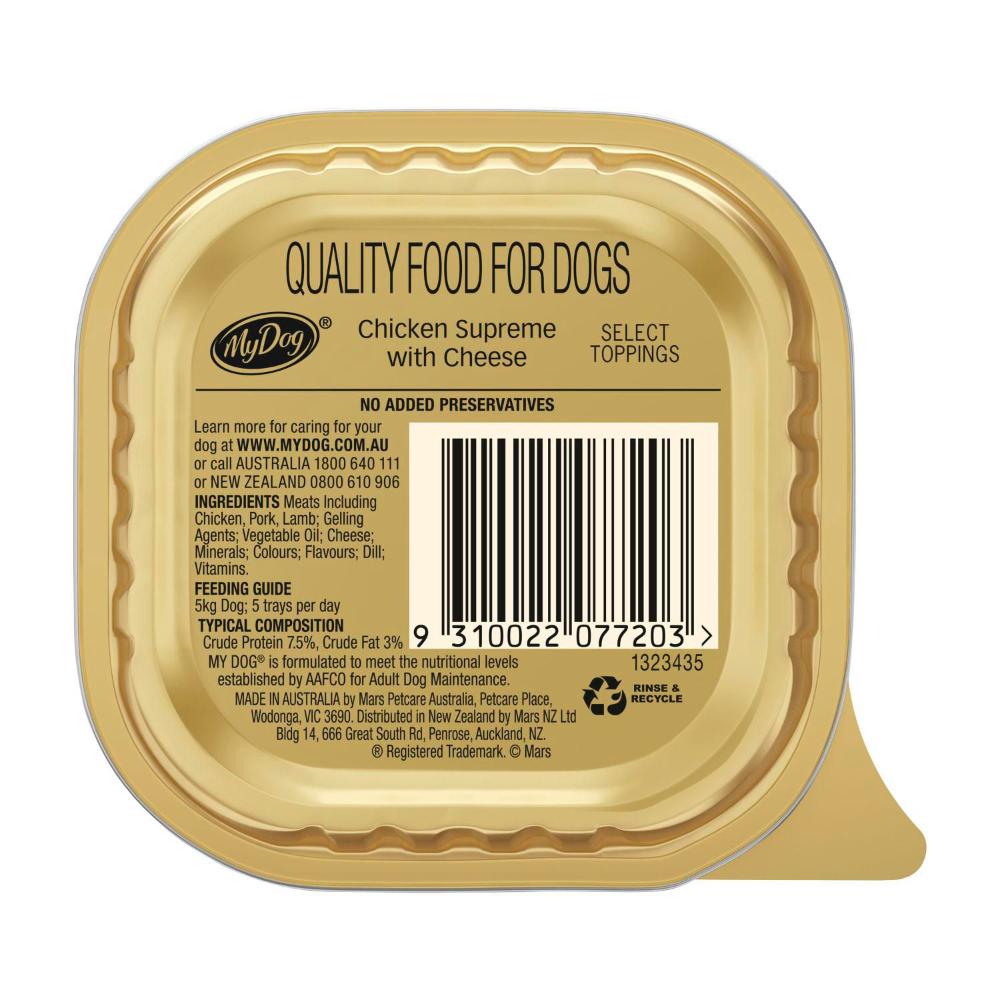 My Dog Adult Wet Dog Food Select Toppings With Tender Chicken & Cheese Tray - 100g