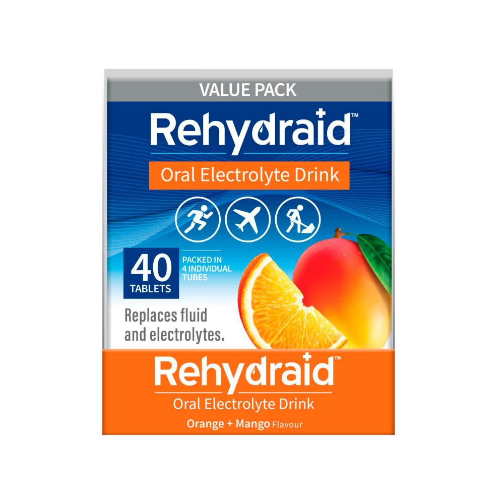 Rehydraid Electrolyte Effervescent Tablets Orange & Mango - 40 Pack
