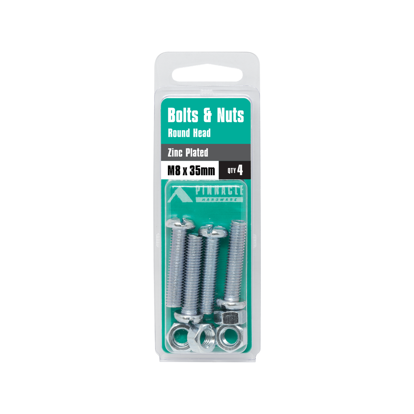 Pinnacle Round Head Bolts and Nuts - M8 x 35mm - 4 Pack