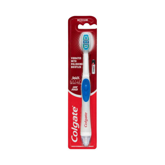 Colgate 360 Optic White Medium Battery Power Whitening Toothbrush - 1 pack