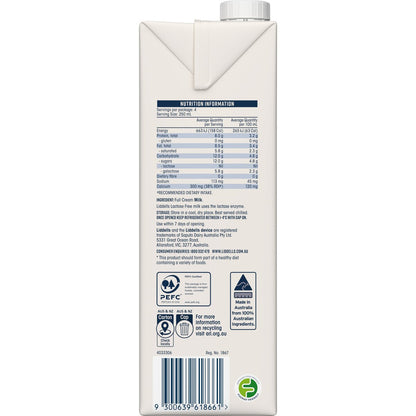 Liddells Lactose Free Full Cream Long Life Uht Milk 1l