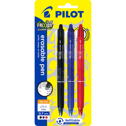 Pilot Frixion Clicker Erasable Pen 0.7mm Fine 3 Pack