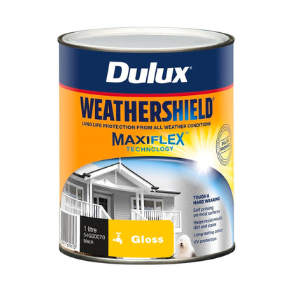 Dulux Weathershield Gloss Black Exterior Paint - 1L