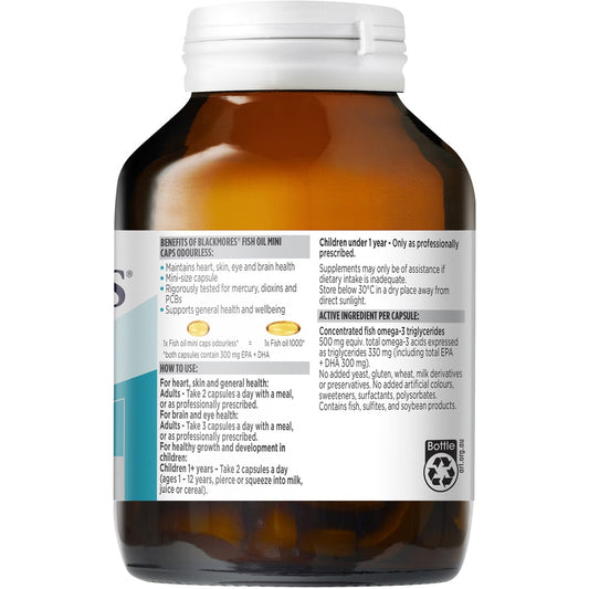 Blackmores Odourless Fish Oil 1000mg Omega-3 Mini Capsules 200 Pack