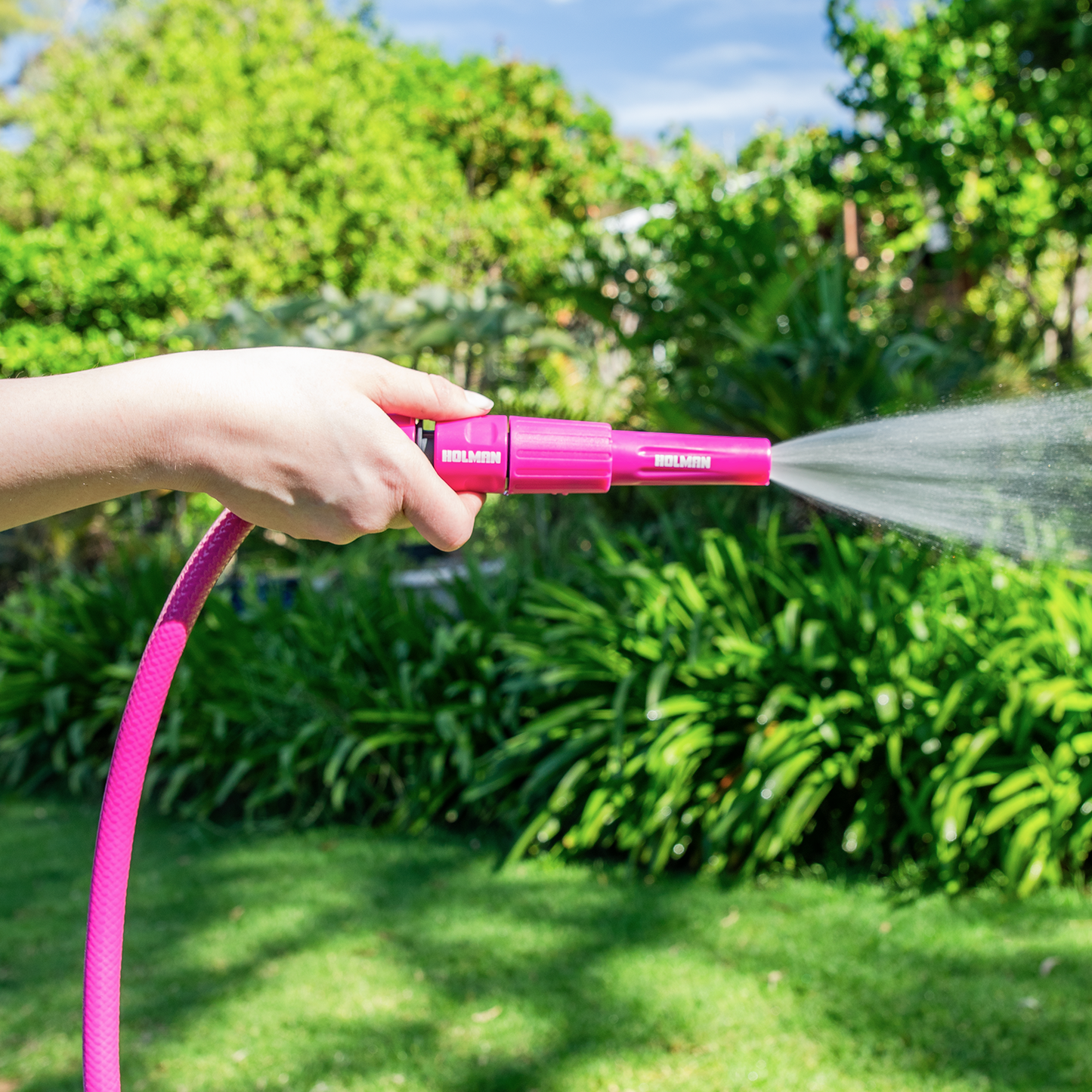 Holman Fitted Garden Hose with Adjustable Nozzle Set - 12mm x 15m - Pink