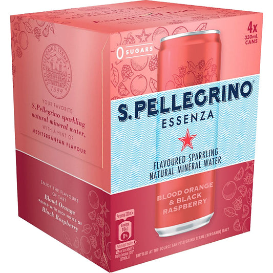 Sanpellegrino Sparkling Mineral Water Blood Orange & Black Raspberry Cans 330mL x 4 pack