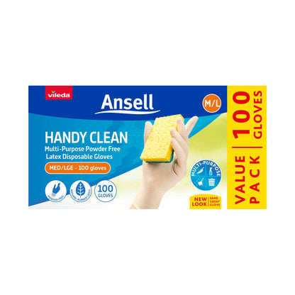 Vileda Ansell Disposable Handy Gloves Latex - 100 Pack