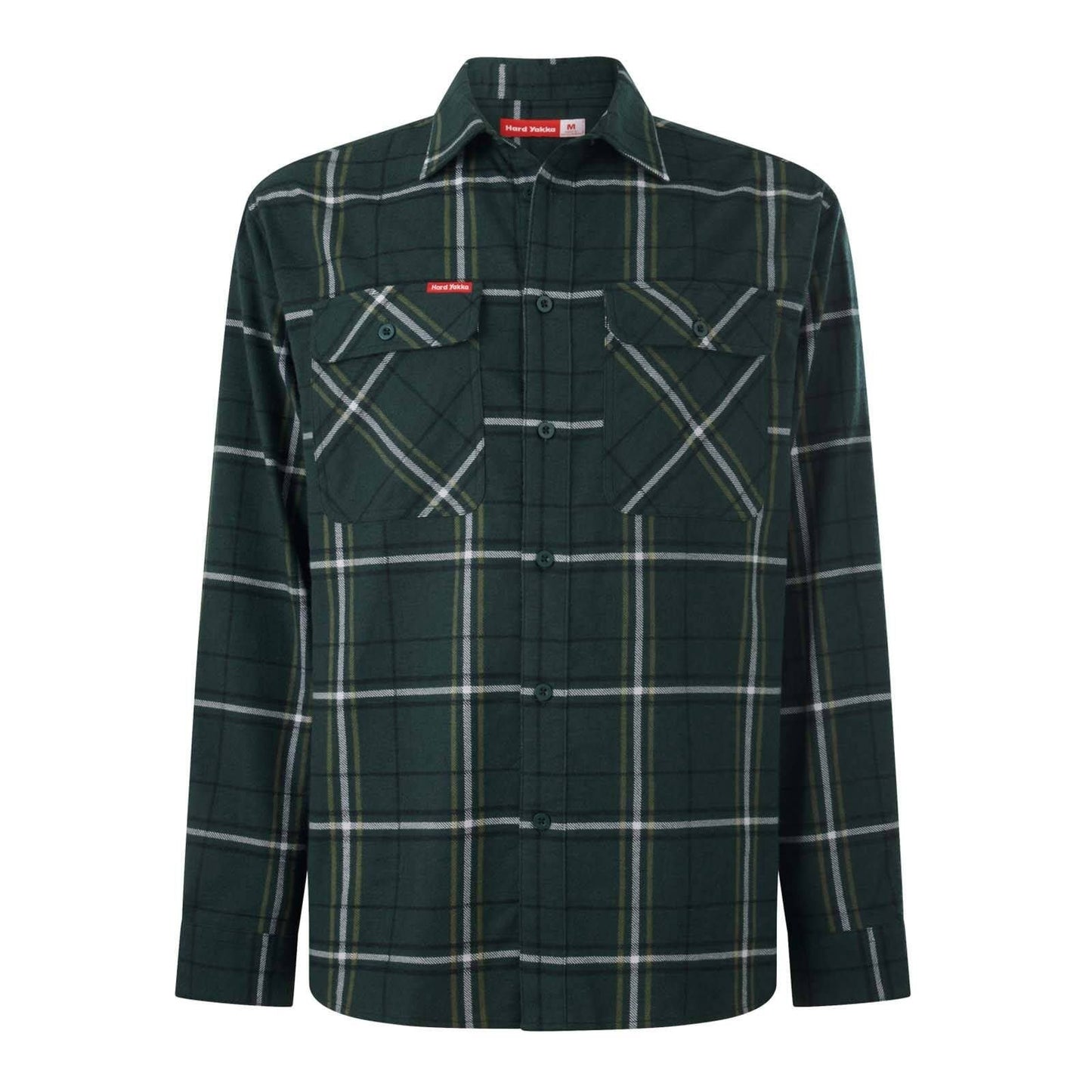 Hard Yakka Long Sleeve Flannel Shirt - Size L - Green Check
