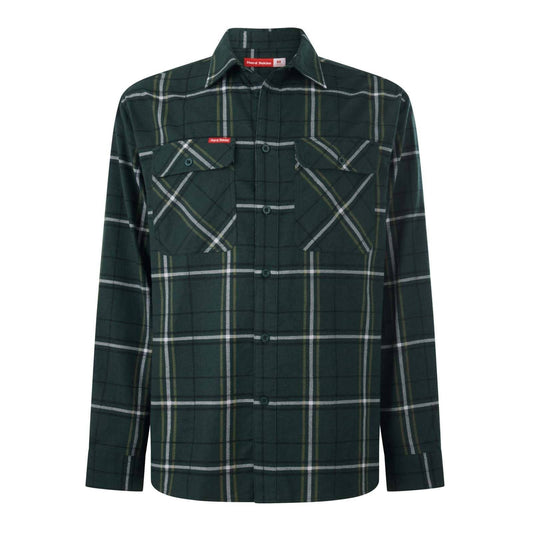 Hard Yakka Long Sleeve Flannel Shirt - Size L - Green Check