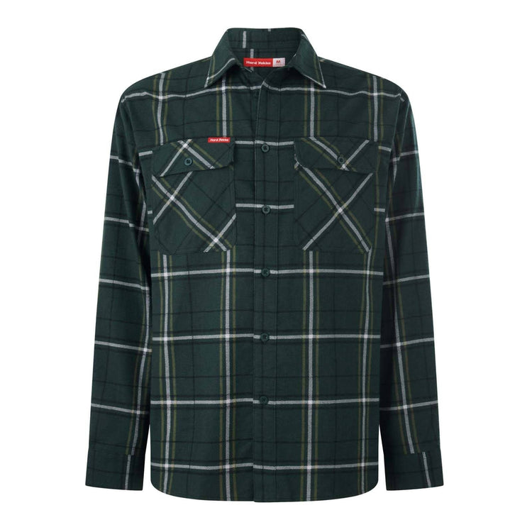 Hard Yakka Long Sleeve Flannel Shirt - Size L - Green Check