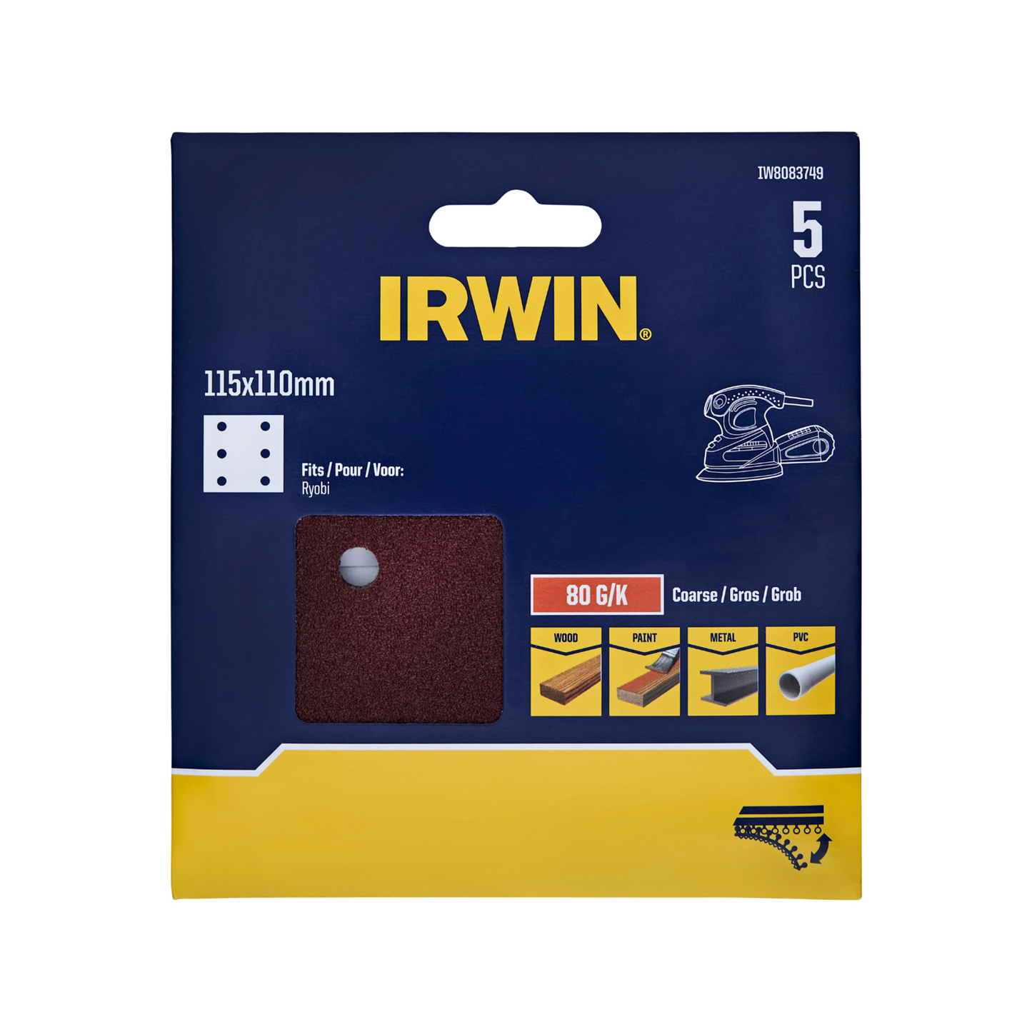 Irwin Sanding Sheets - 80 Grit - 115 x 110mm - 5 Pack