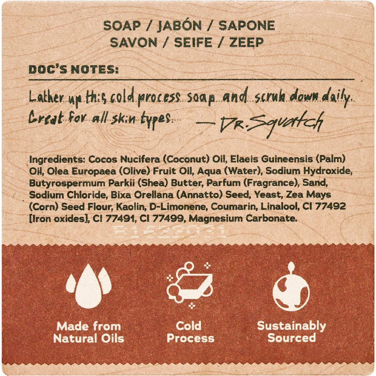 Dr Squatch Mens Natural Soap Bar Wood Barrel Bourbon 141g