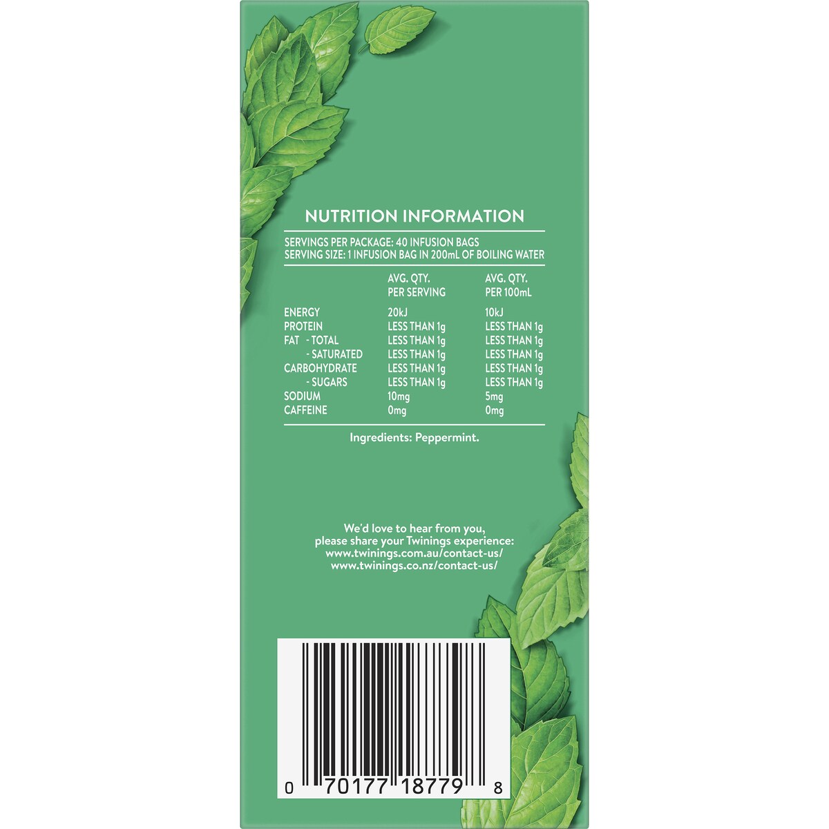 Twinings Pure Peppermint Tea Bags 40 pack