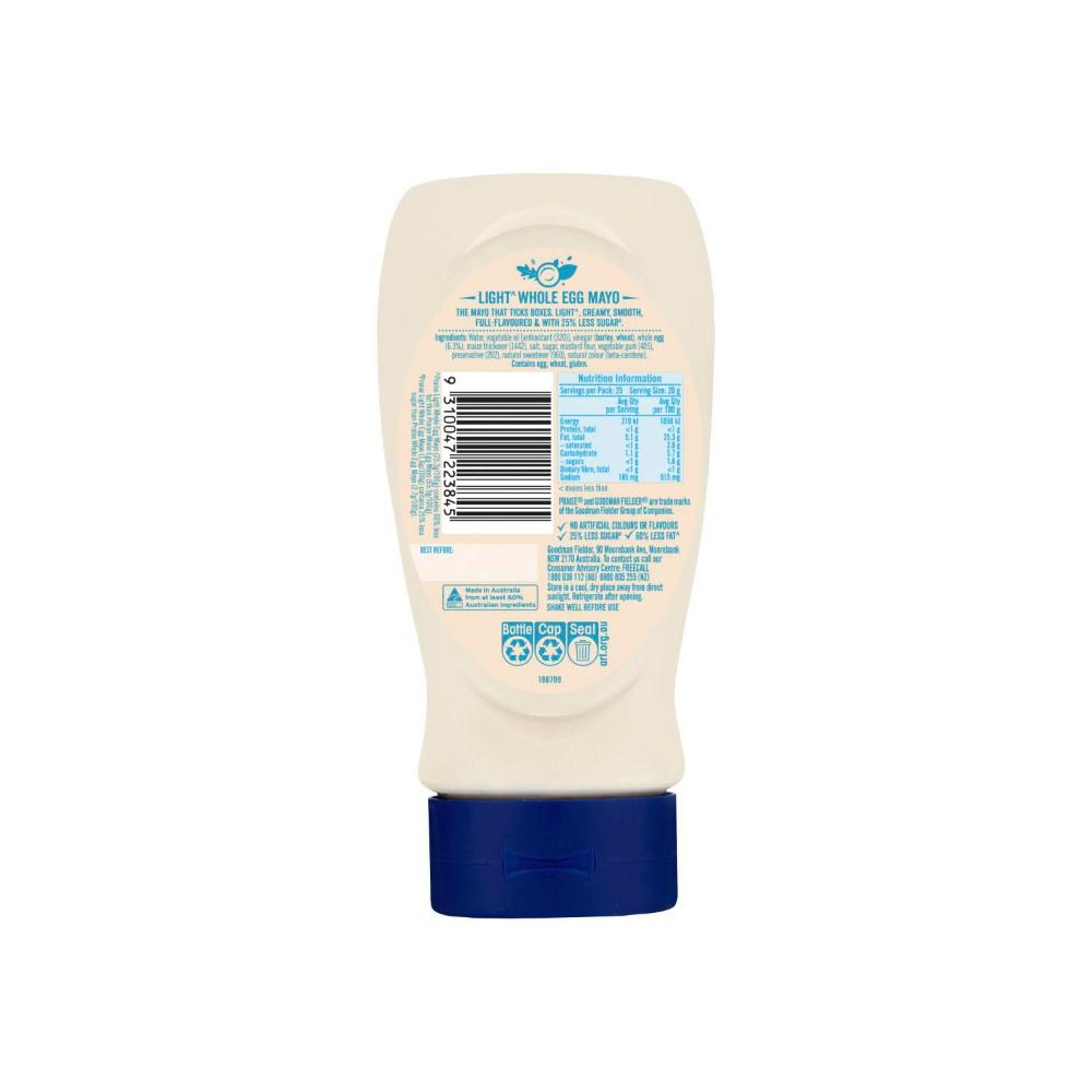 Praise Squeeze Less Sugar Light Whole Egg Mayo - 500g