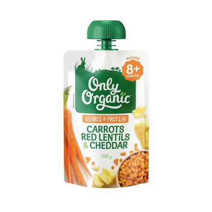 Only Organic Carrots Red Lentils & Cheddar Baby Food Pouch 8+ Months - 120g
