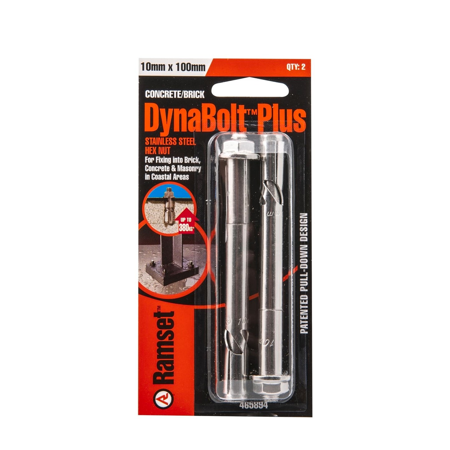 Ramset DynaBolt Plus - 10 x 100mm - Stainless Steel - 2 Pack