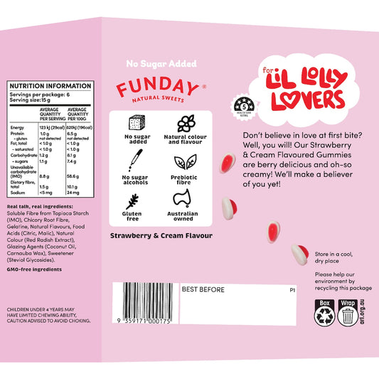 Funday Kids Flavoured Gummies Strawberry & Cream 15g X 6 Pack