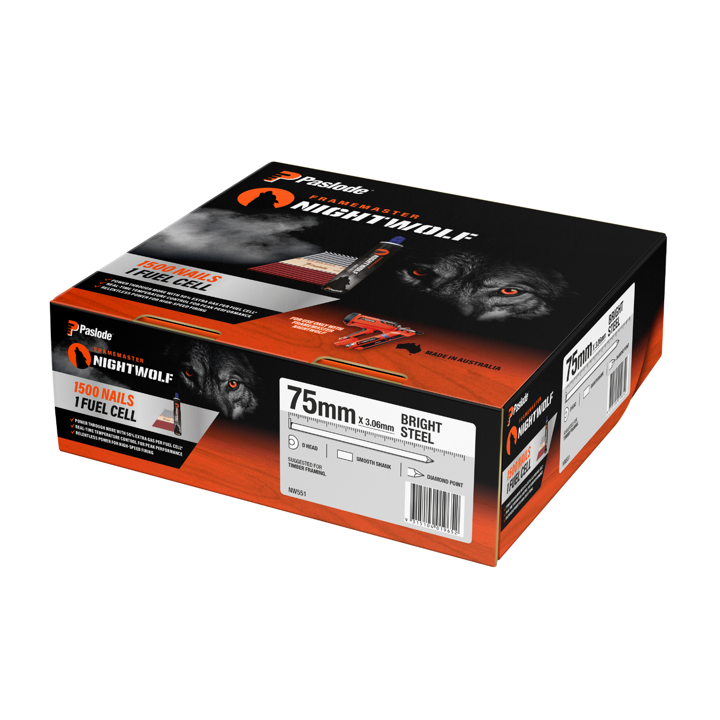 Paslode Nightwolf D Head Smooth Nail - 75mm - 1500 Pack