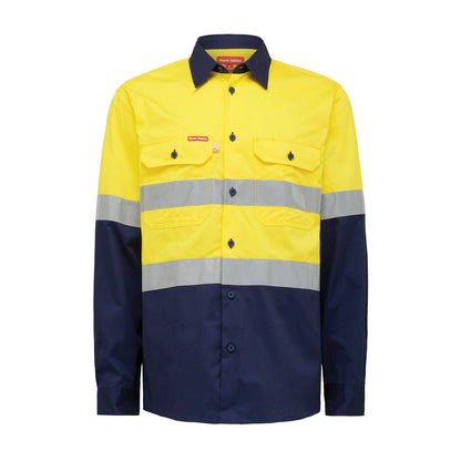 Hard Yakka Hi Vis Taped Long Sleeve Shirt - XL - Yellow/Navy