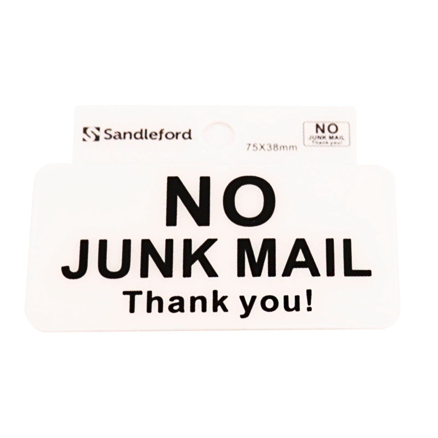 Sandleford No Junk Mail Self Adhesive Sign - 75 x 38mm