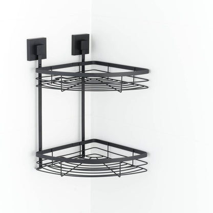 Fusion-Loc 26kg Black Matte Suction Double Corner Shower Caddy