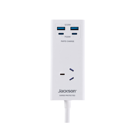 Jackson Outlet Adaptor - 1 - USB 2A 2C - 0.9m - White
