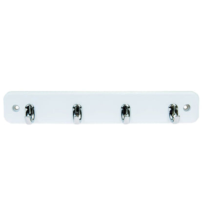 Mode Key Rack - 4 Brushed Nickel Hooks - White Board - Durable Design