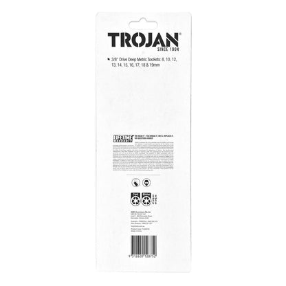 Trojan Deep Socket Rail Set - 3/8" Drive - 8-19mm - 10 Piece