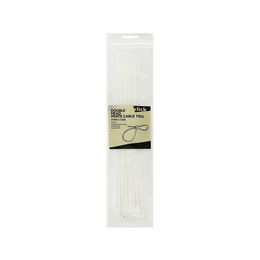 Click Double Headed White Cable Tie - 370mm, 25 Pack