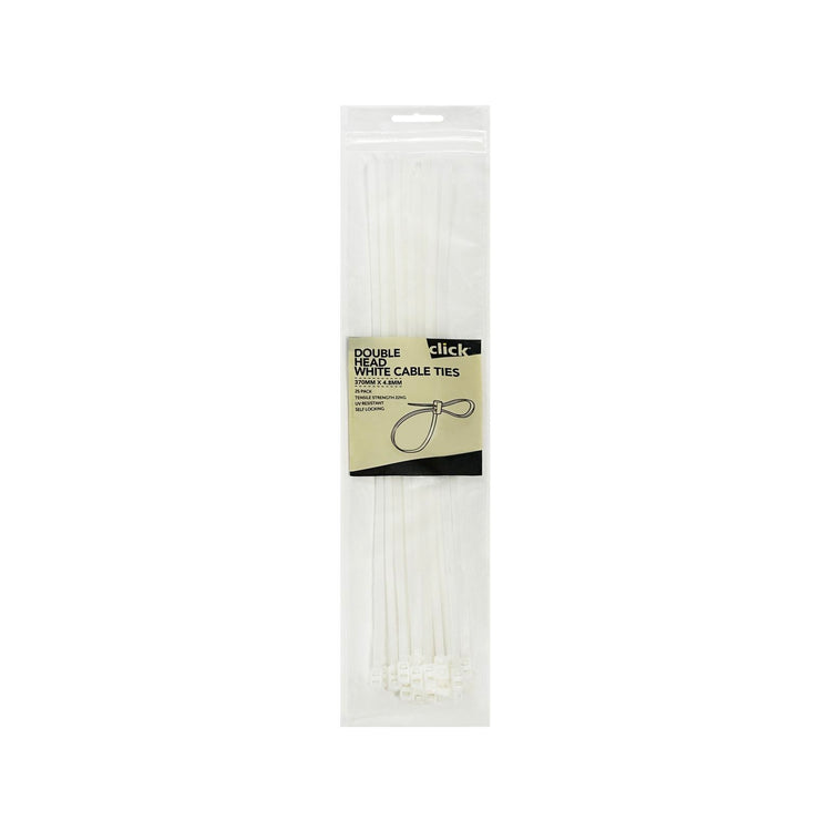 Click Double Headed White Cable Tie 370mm - 25 Pack