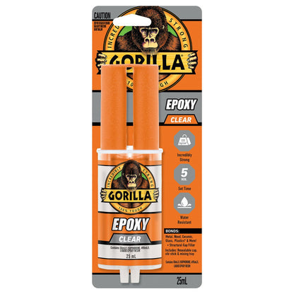 Gorilla Clear Epoxy Glue 25ml High Bond Strength Water Resistant