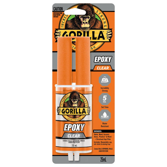 Gorilla Clear Epoxy Glue 25ml High Bond Strength Water Resistant