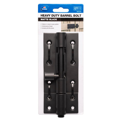 Zenith Matte Black Heavy Duty Barrel Bolt - 70 x 25 x 155mm